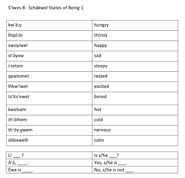 S'íwes 8:  Schákwel States of Being 1